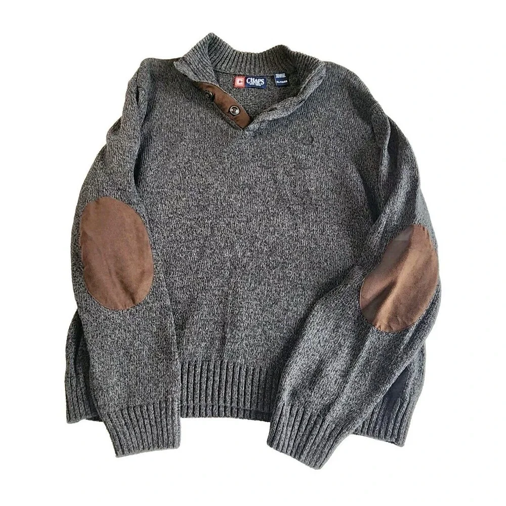 Mens Chaps Long Sleeve Quarter Button Sweater Sz XL 100% Cotton